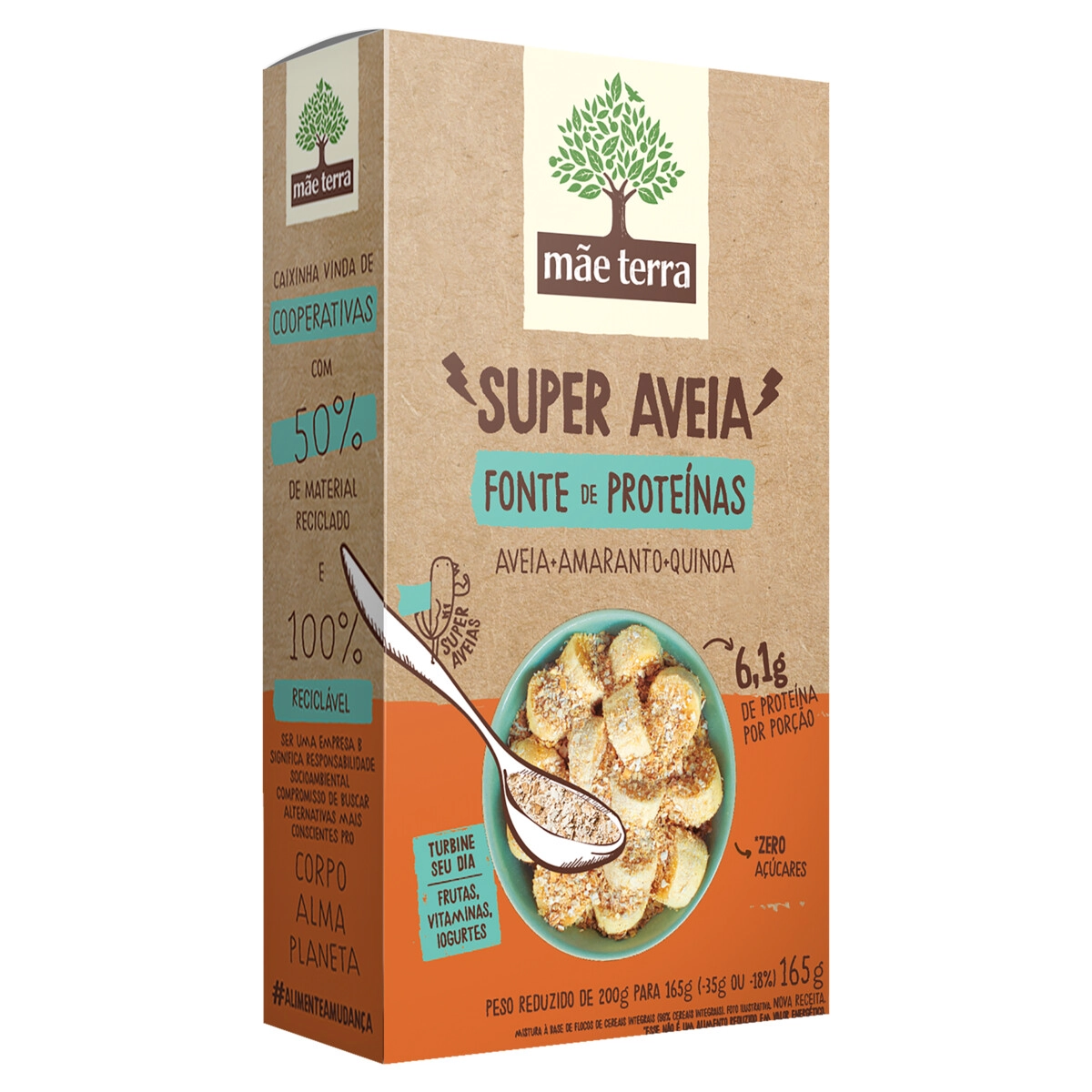 Mistura à Base De Cereal Flocos Aveia, Amaranto E Quinoa Zero Açúcar Mãe Terra Super Aveia Caixa 165