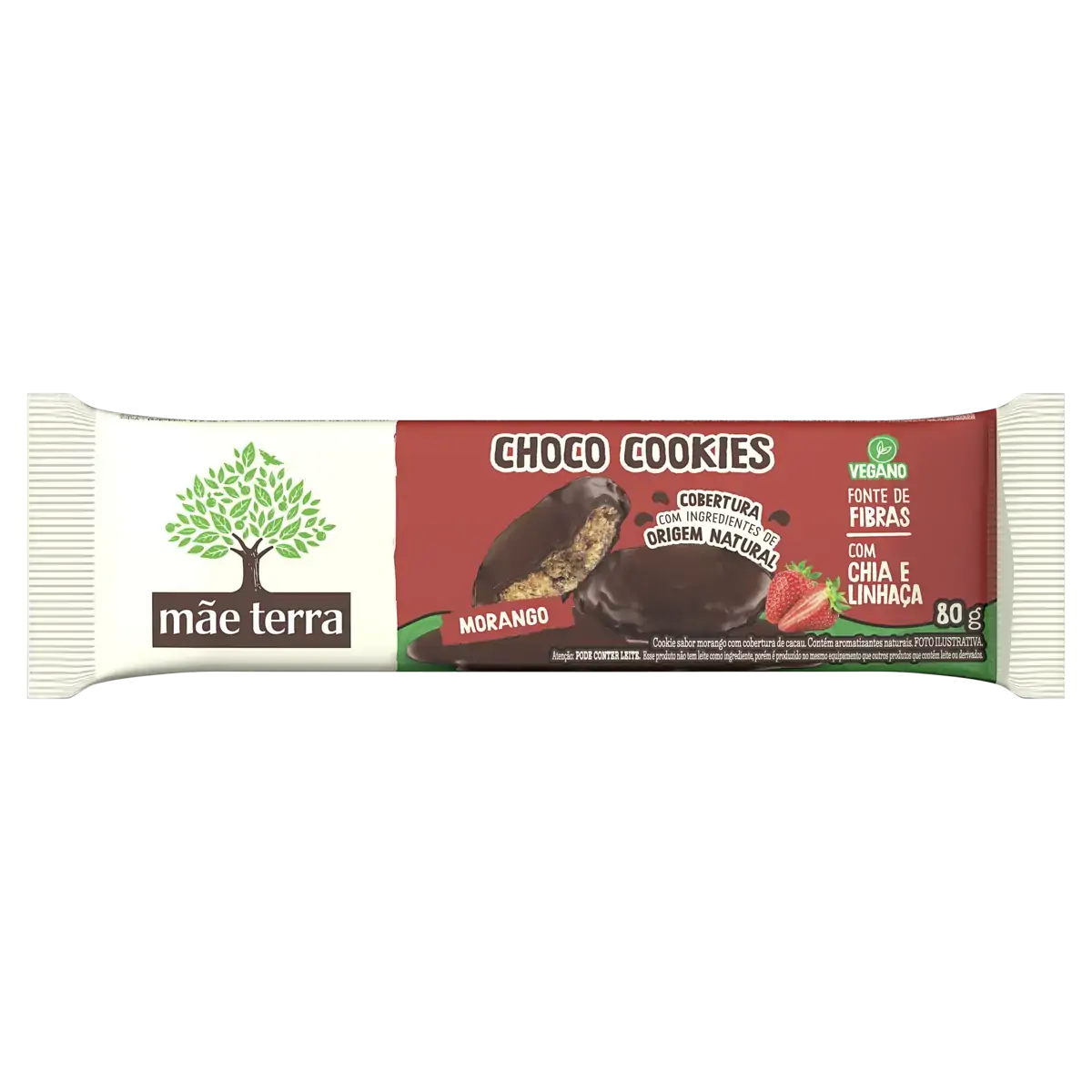 Biscoito Cookie Vegano Morango Cobertura Cacau Mãe Terra Choco Pacote 80g