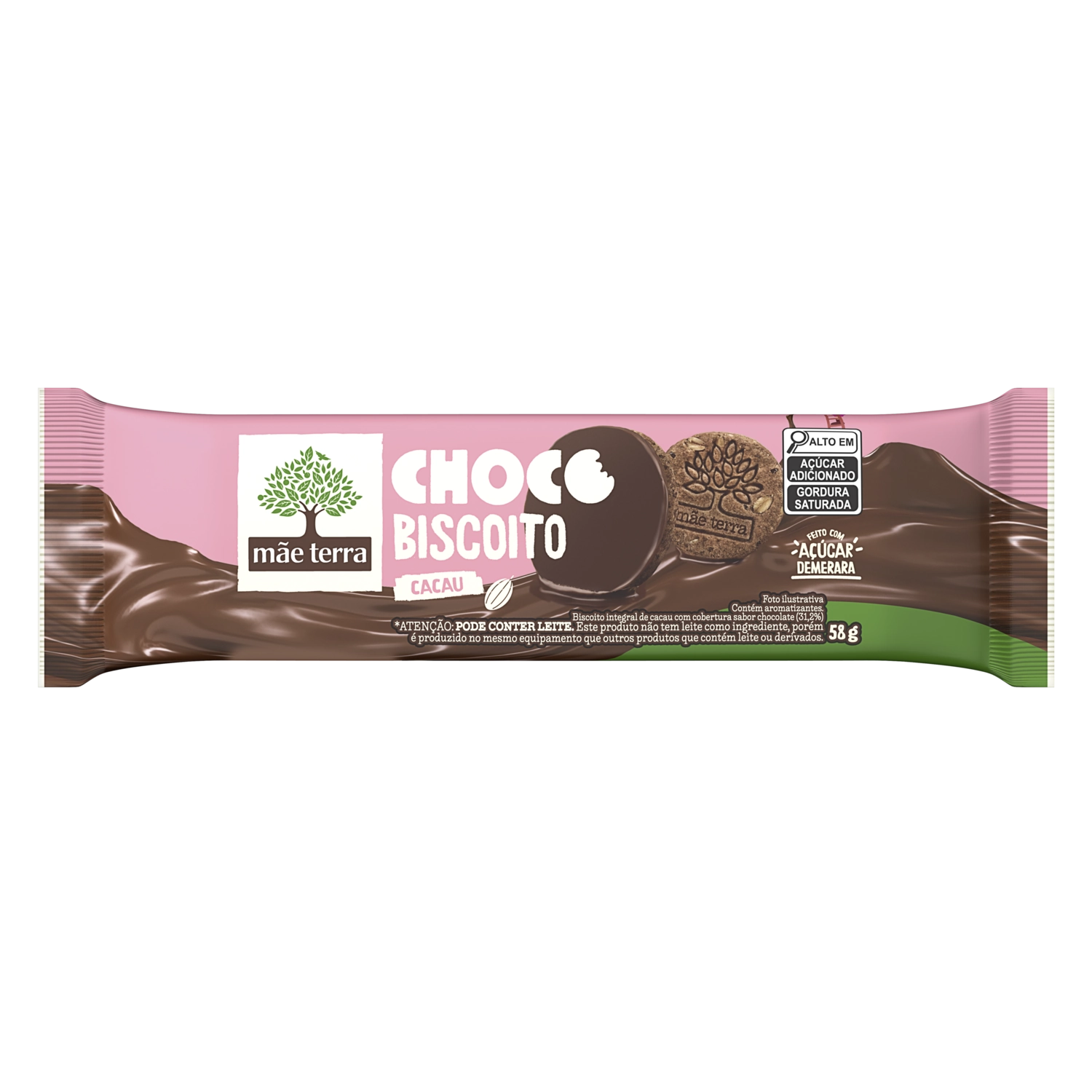 Biscoito Integral Cacau Cobertura Chocolate Mãe Terra Choco Pacote 58g