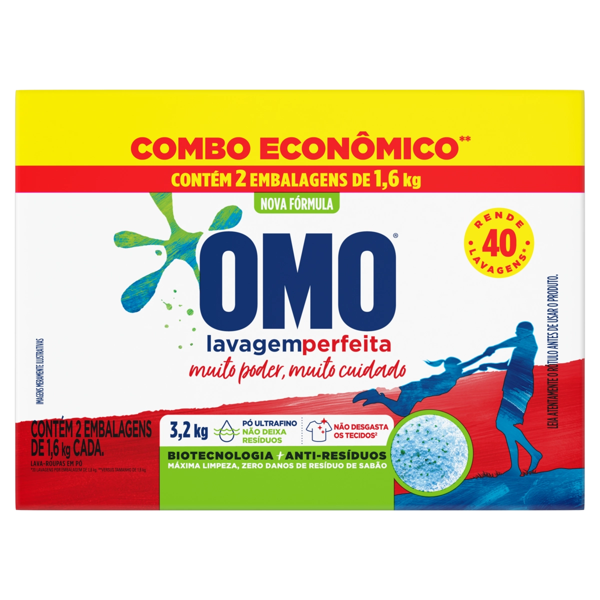 Pack Lava Roupas Pó Omo Lavagem Perfeita Caixa 3,2kg 2 Unidades Combo Econômico