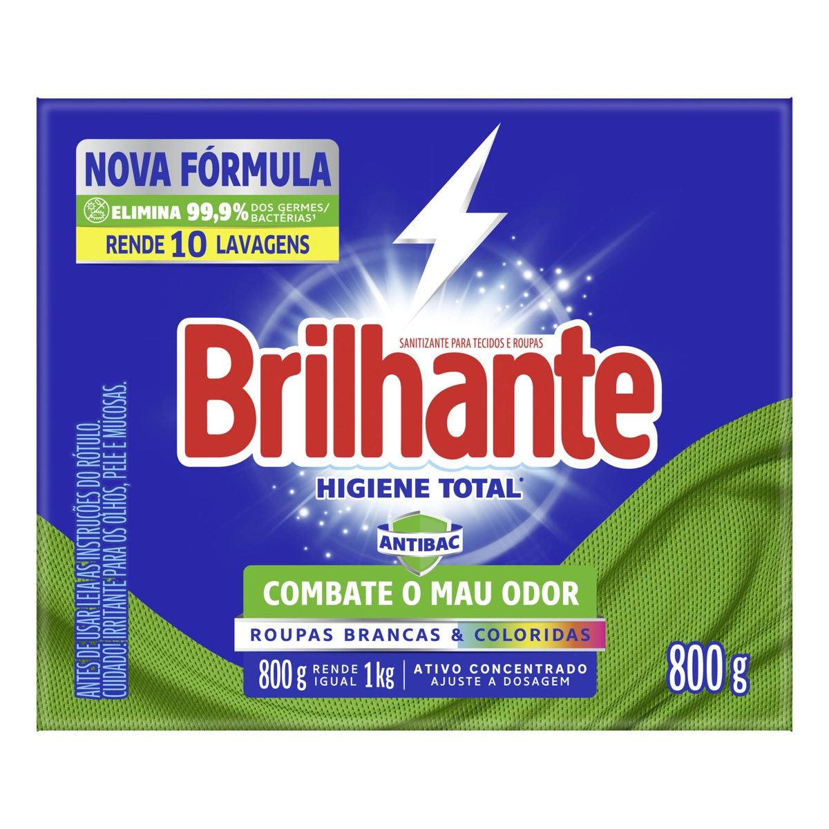 Lava-Roupas Pó Roupas Brancas e Coloridas Brilhante Higiene Total Antibac Caixa 800g