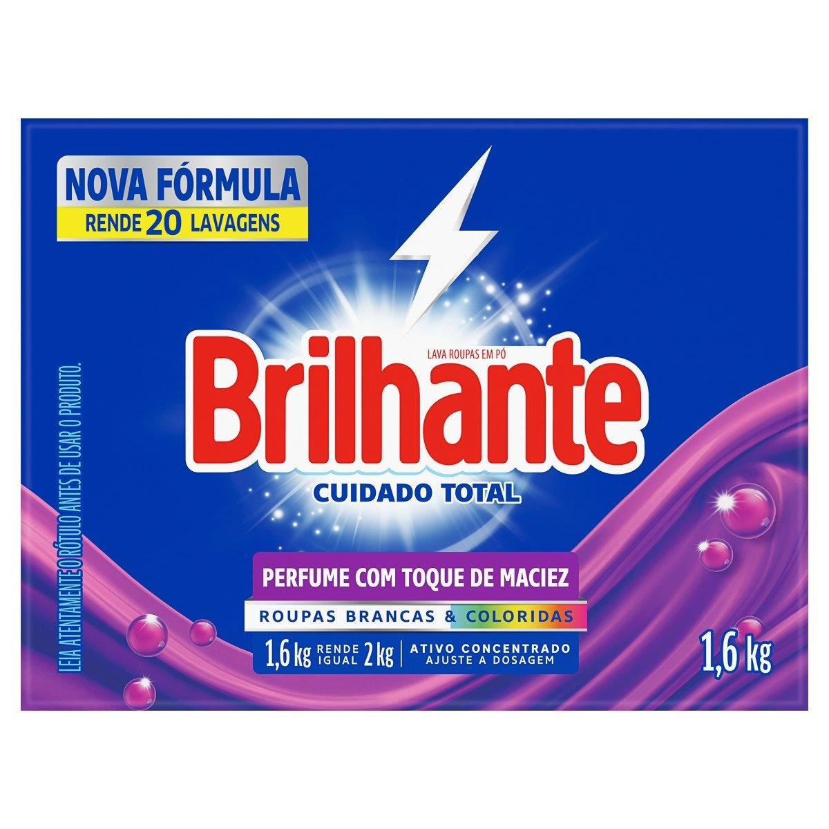 Lava-Roupas Pó Roupas Brancas e Coloridas Brilhante Cuidado Total Caixa 1,6kg