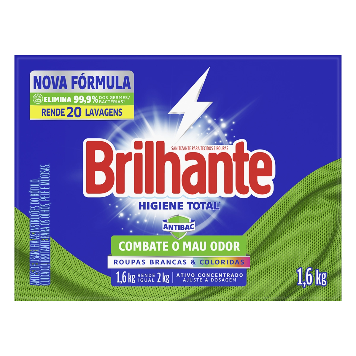 Lava-Roupas Pó Roupas Brancas e Coloridas Brilhante Higiene Total Antibac Caixa 1,6kg