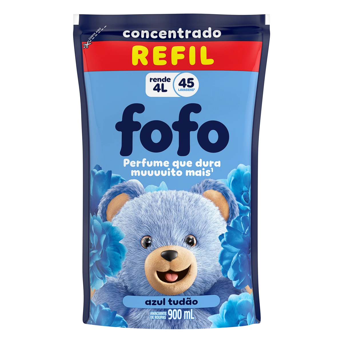 Amaciante de Roupa Concentrado Azul Tudão Fofo Sachê 900ml Refil