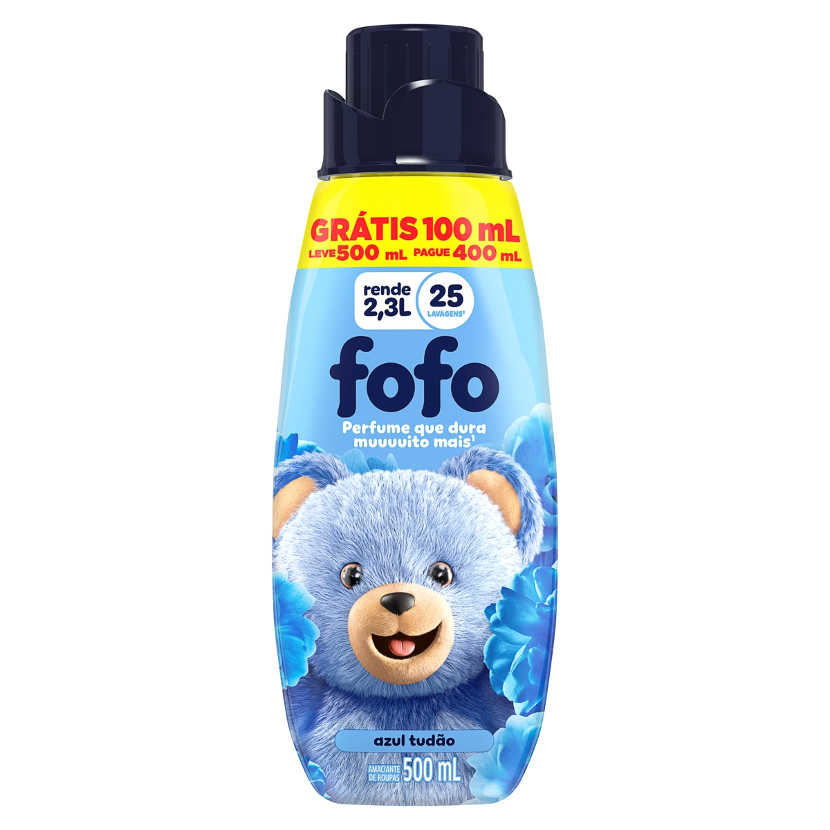 Amaciante de Roupa Concentrado Azul Tudão Fofo Frasco Leve 500ml Pague 400ml