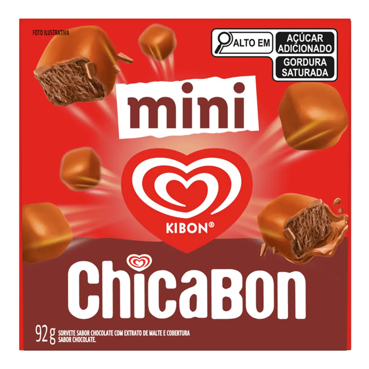 Mini Sorvete Chicabon Cobertura Chocolate Kibon Caixa 92g