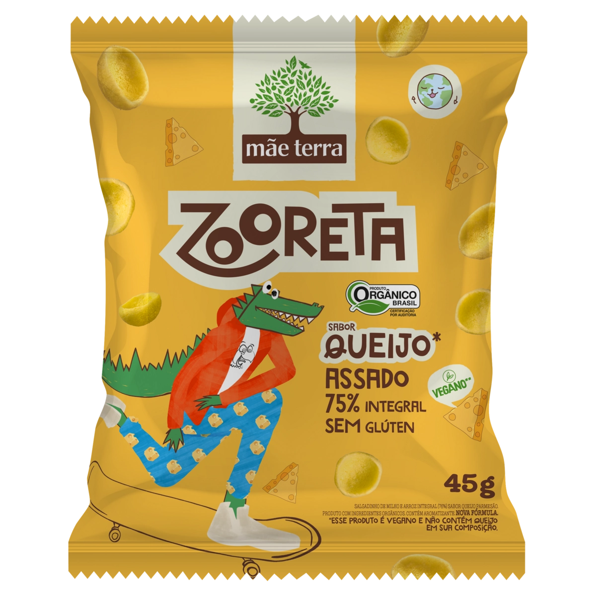 Salgadinho De Milho E Arroz Integral Orgânico Queijo Mãe Terra Zooreta Pacote 45g