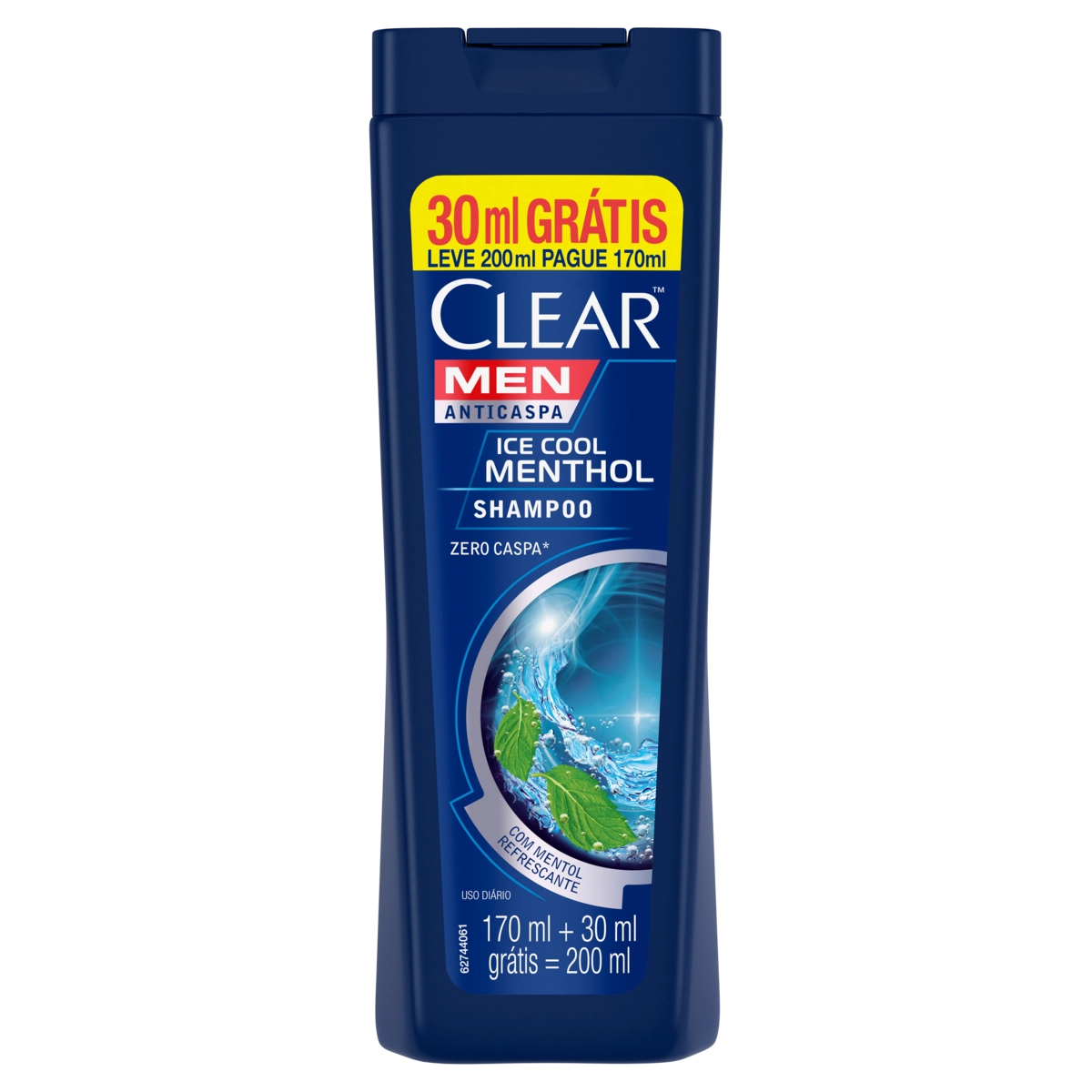 Shampoo Anticaspa Ice Cool Menthol Clear Men Frasco Leve 200ml Pague 170ml