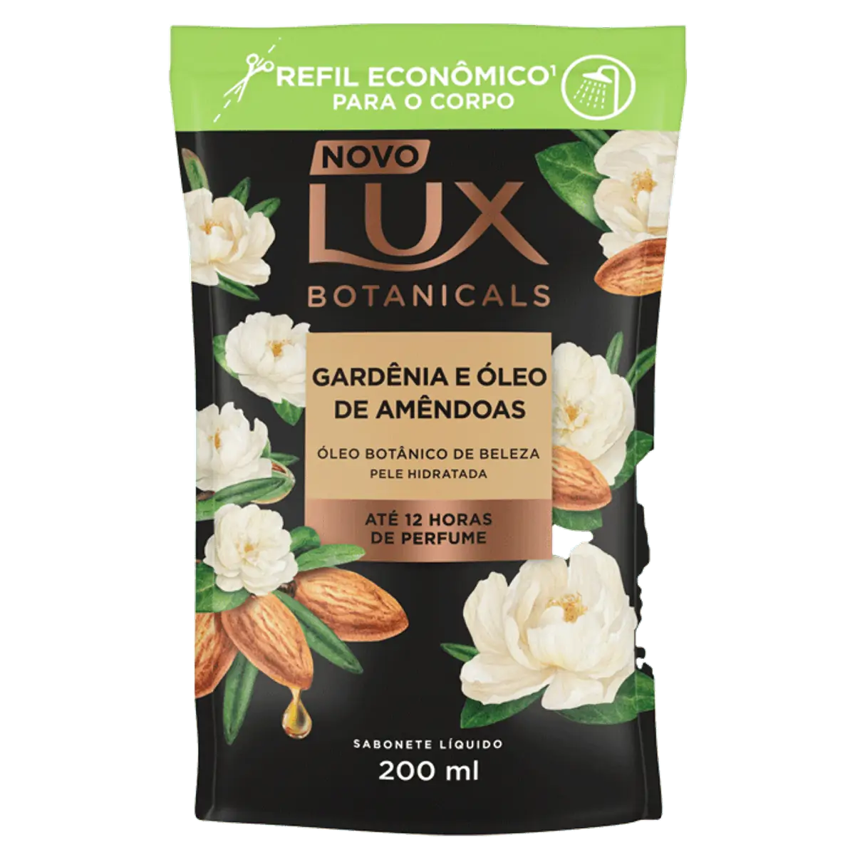 Sabonete Líquido Gardênia E óleo De Amêndoas Lux Botanicals Sachê 200ml Refil Econômico