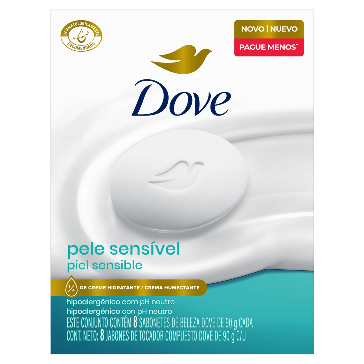Pack Sabonete Barra Dove Pele Sensível Envoltório 8 Unidades 90g Cada Pague Menos