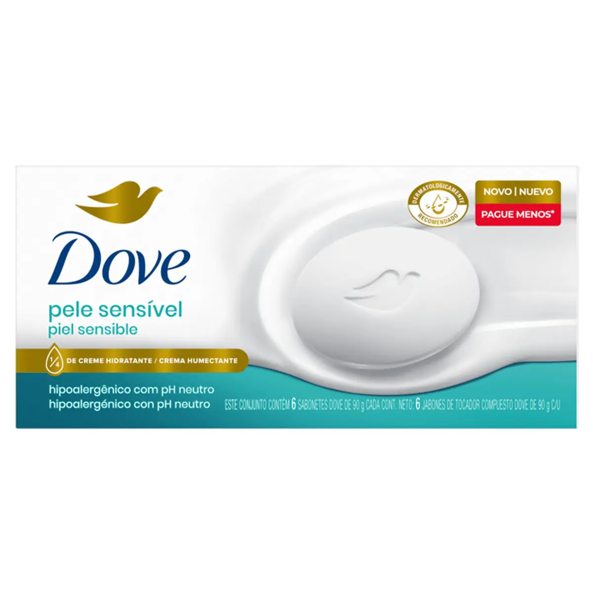 Pack Sabonete Barra Dove Pele Sensível Envoltório 6 Unidades 90g Cada Pague Menos