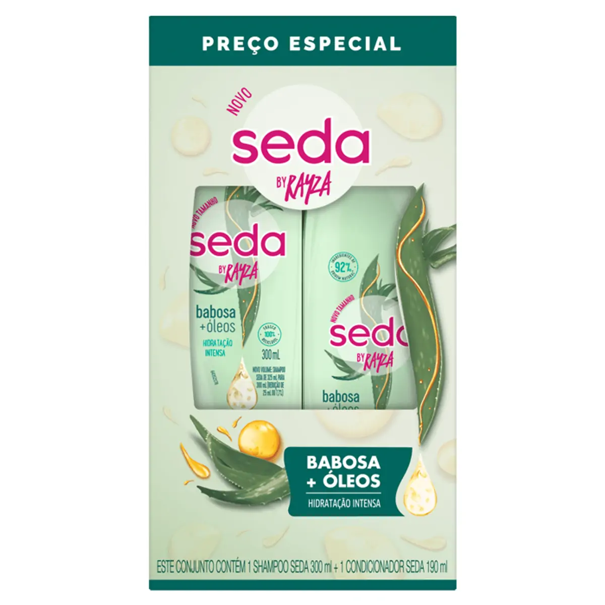 Kit Shampoo 300ml Condicionador 190ml Seda By Rayza Babosa óleos