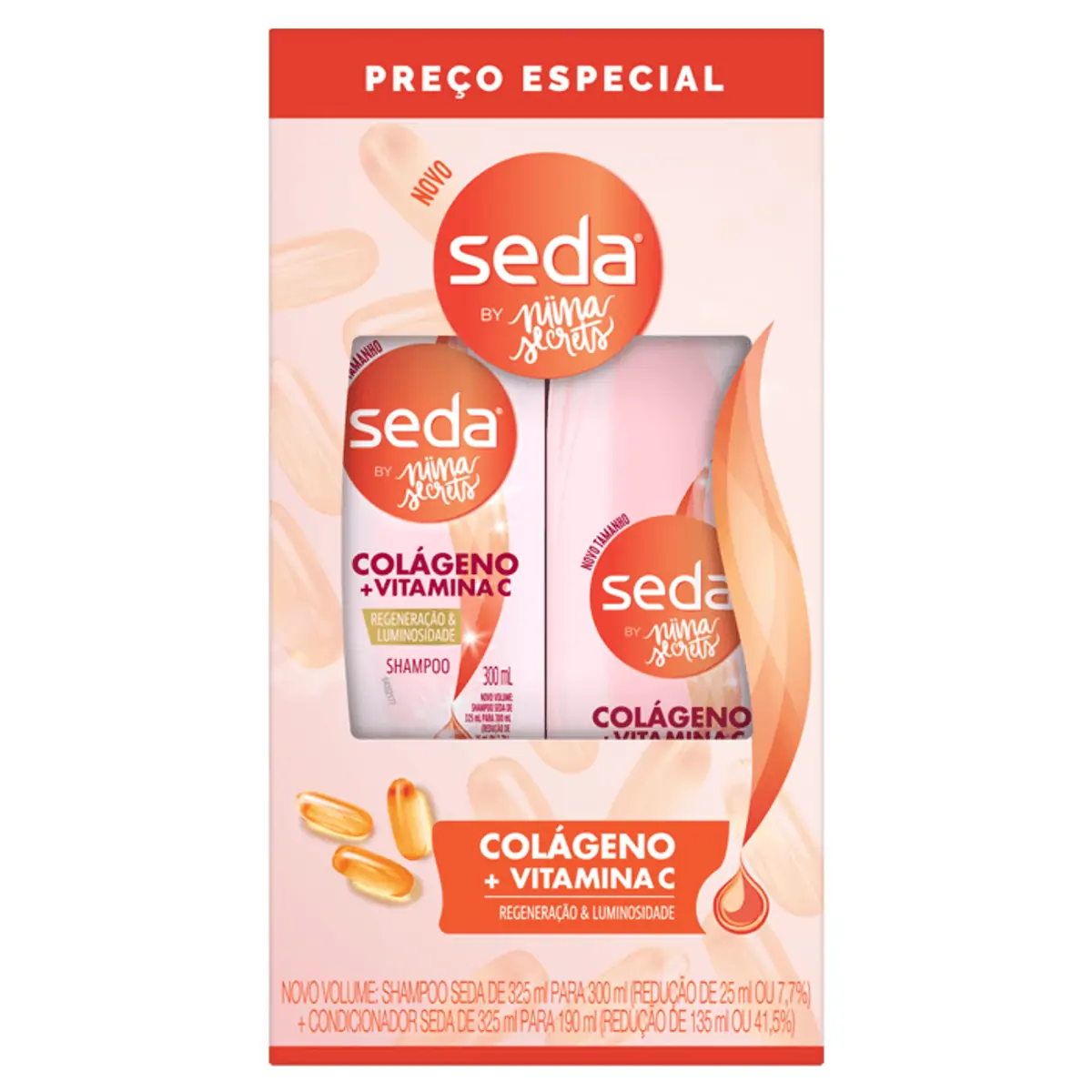 Kit Shampoo 300ml Condicionador 190ml Seda By Niina Secrets Colágeno Vitamina C