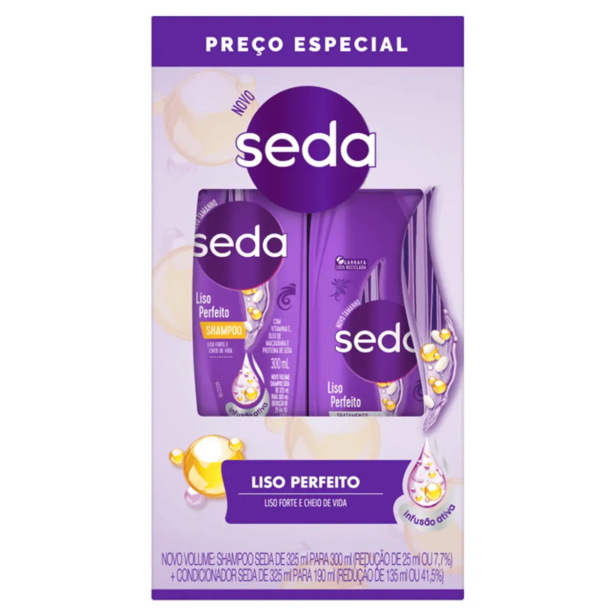Kit Shampoo 300ml Condicionador 190ml Seda Liso Perfeito