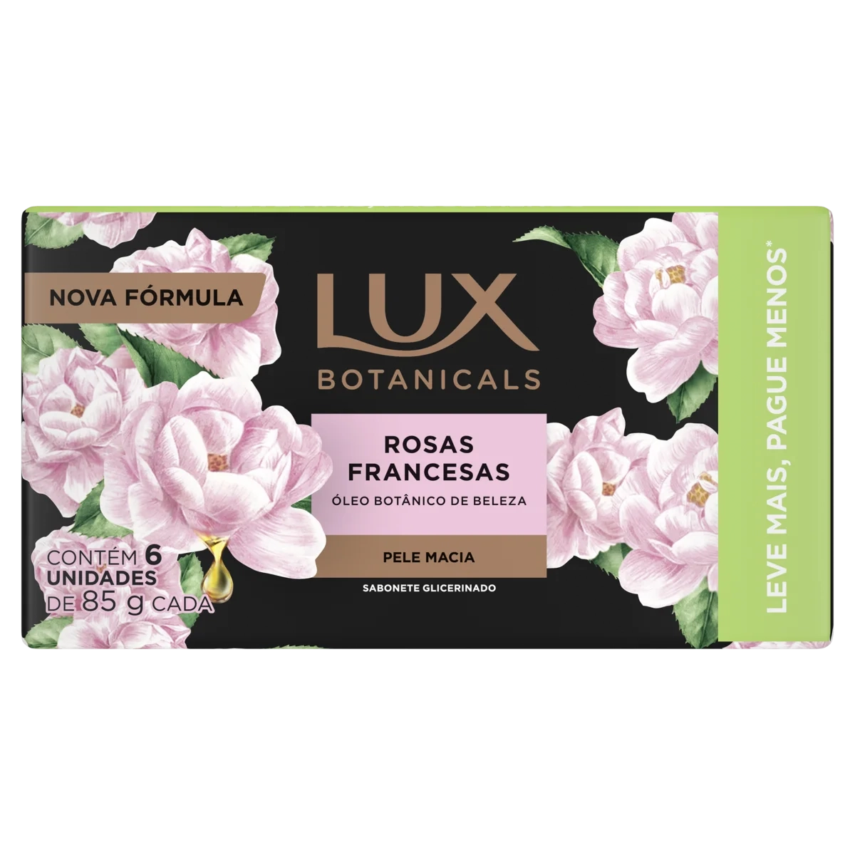 Pack Sabonete Barra De Glicerina Rosas Francesas Lux Botanicals Envoltório 6 Unidades 85g Cada Leve