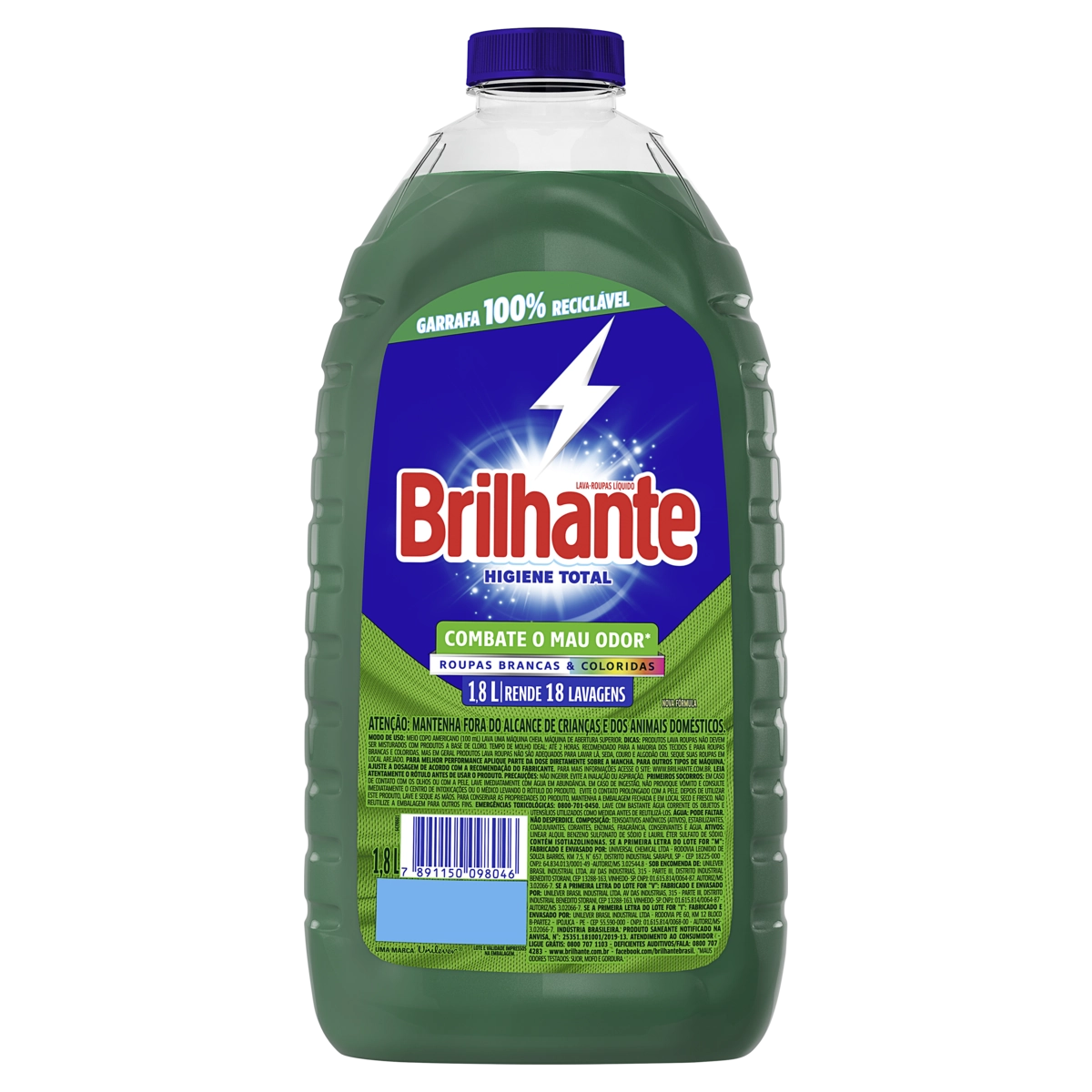 Lava Roupas Líquido Roupas Brancas E Coloridas Brilhante Higiene Total Frasco 1,8l