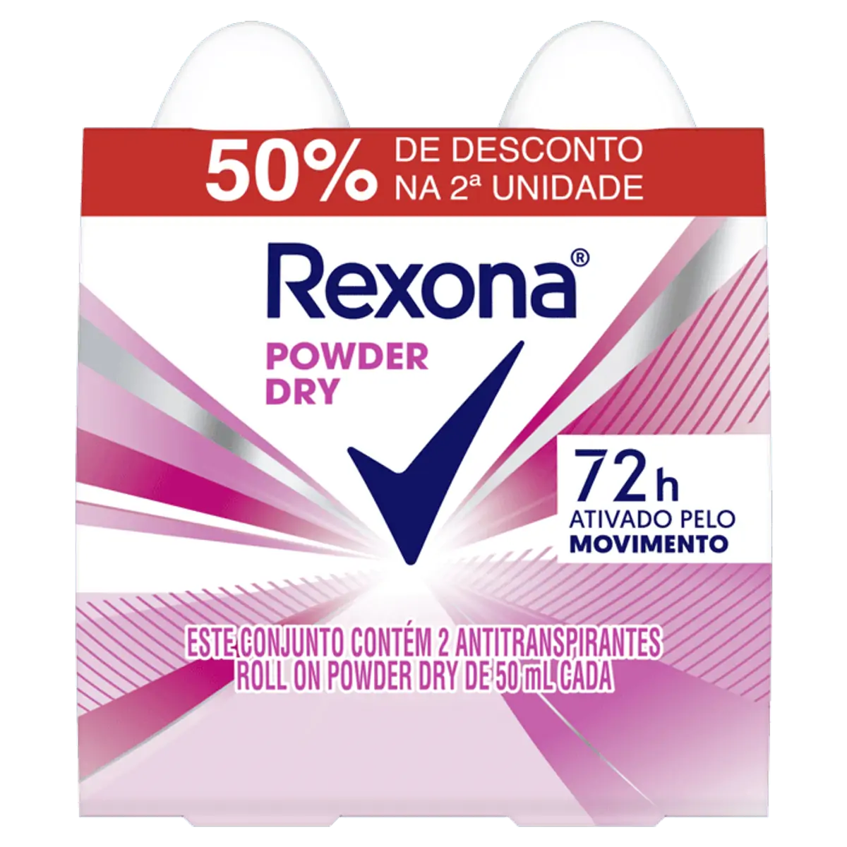 Pack Antitranspirante Roll On Powder Dry Rexona 2 Unidades 50ml Cada Grátis 50 De Desconto Na 2 Unid