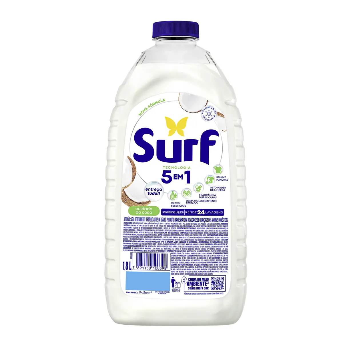 Lava Roupas Líquido Cuidado Do Coco Surf Frasco 1,8l
