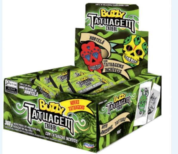 Chicle Buzzy Tattoo Hortelã 100unidade
