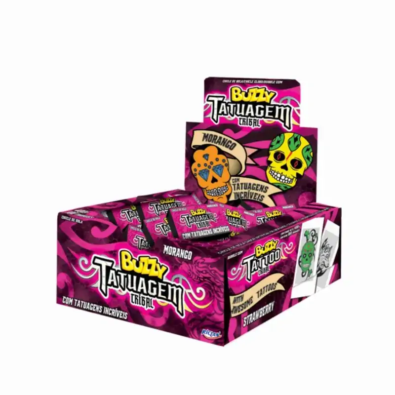 Chicle Buzzy Tattoo Morango 100unidade