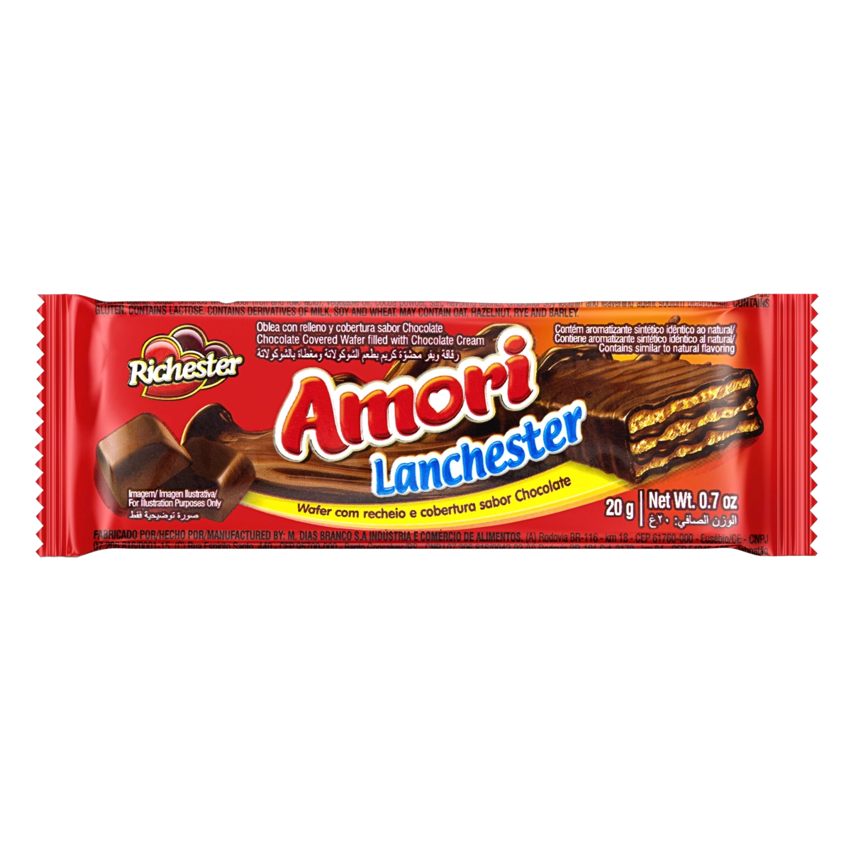 Wafer Recheio E Cobertura Chocolate Richester Amori Lanchester Pacote 20g