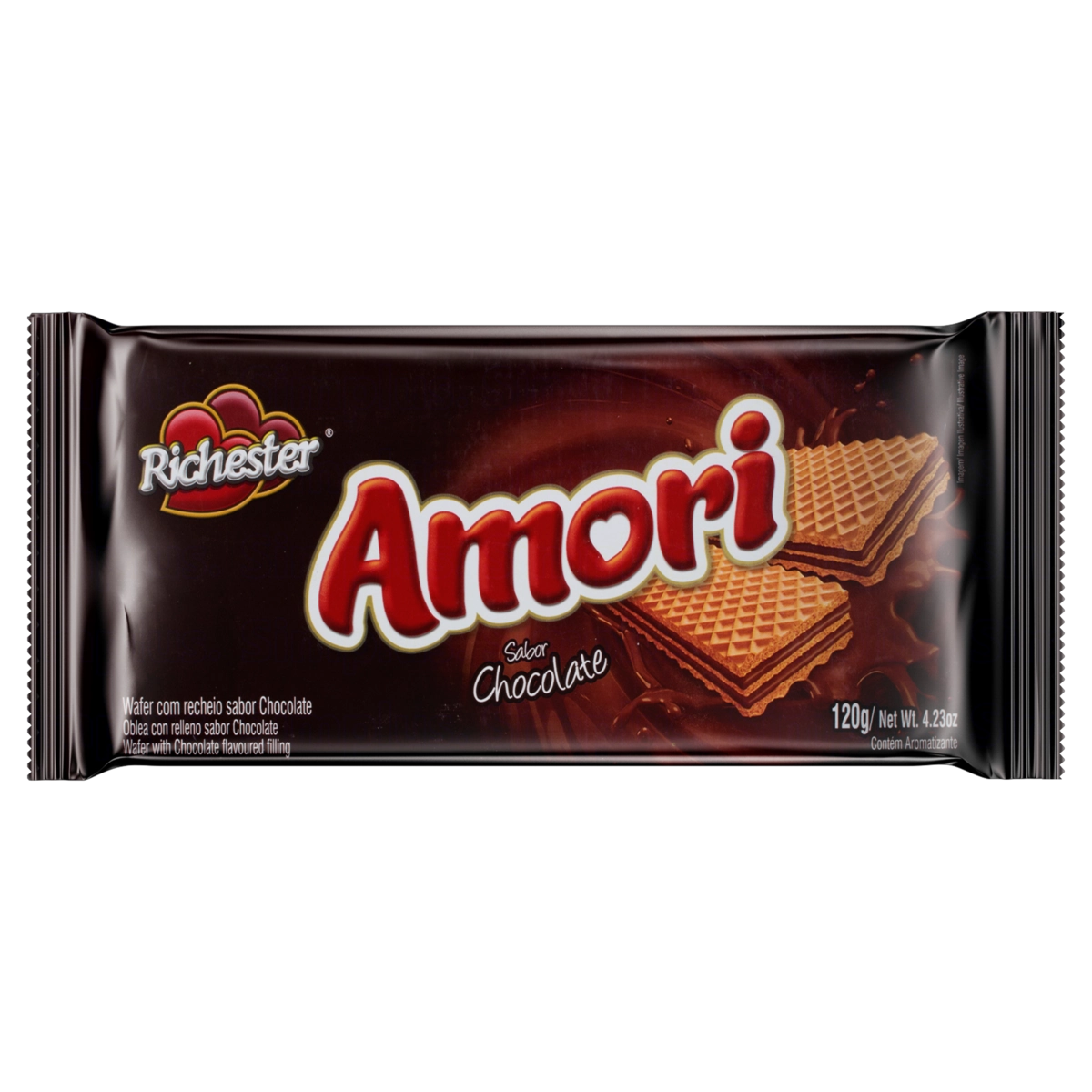 Biscoito Wafer Recheio Chocolate Richester Amori Pacote 120g
