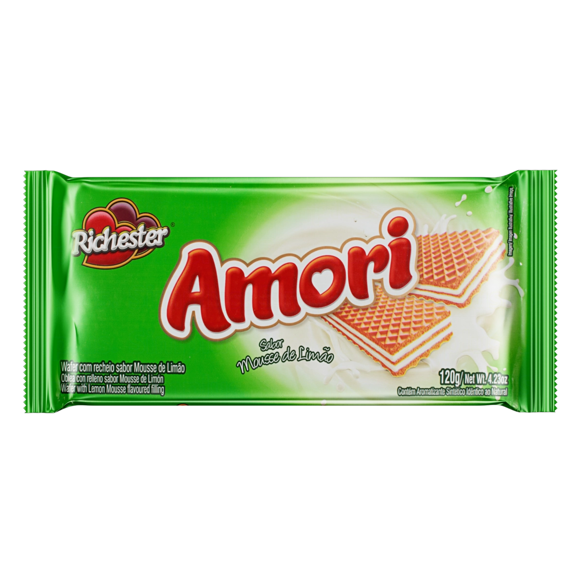 Biscoito Wafer Recheio Mousse De Limão Richester Amori Pacote 120g