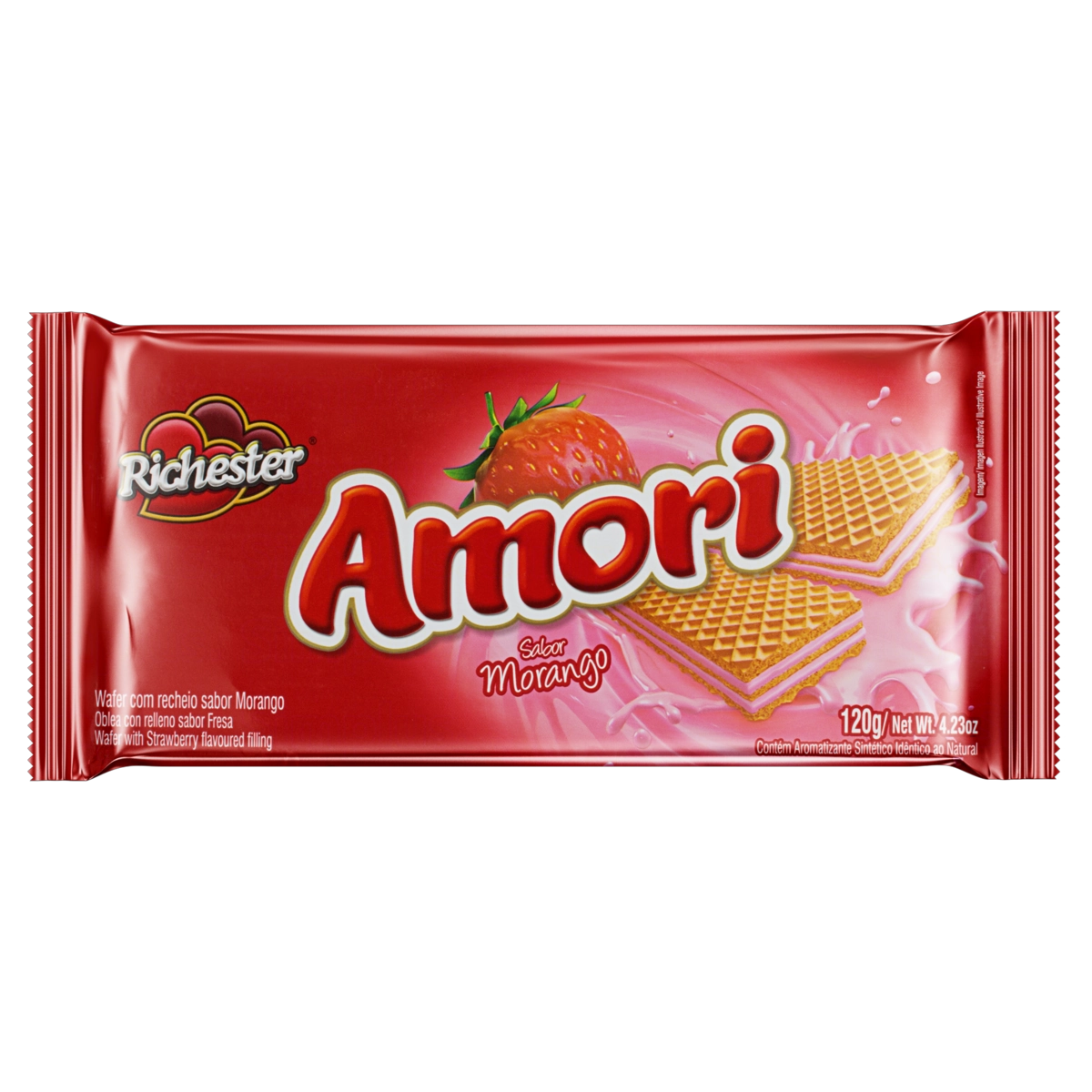 Biscoito Wafer Recheio Morango Richester Amori Pacote 120g