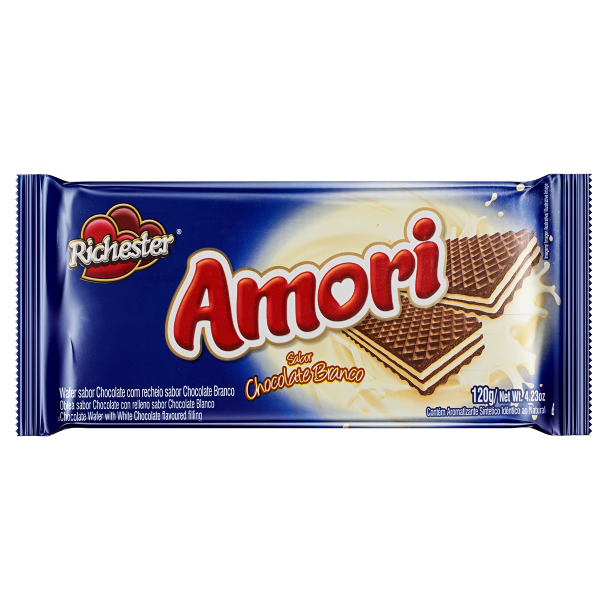 Biscoito Wafer Chocolate Recheio Chocolate Branco Richester Amori Pacote 120g
