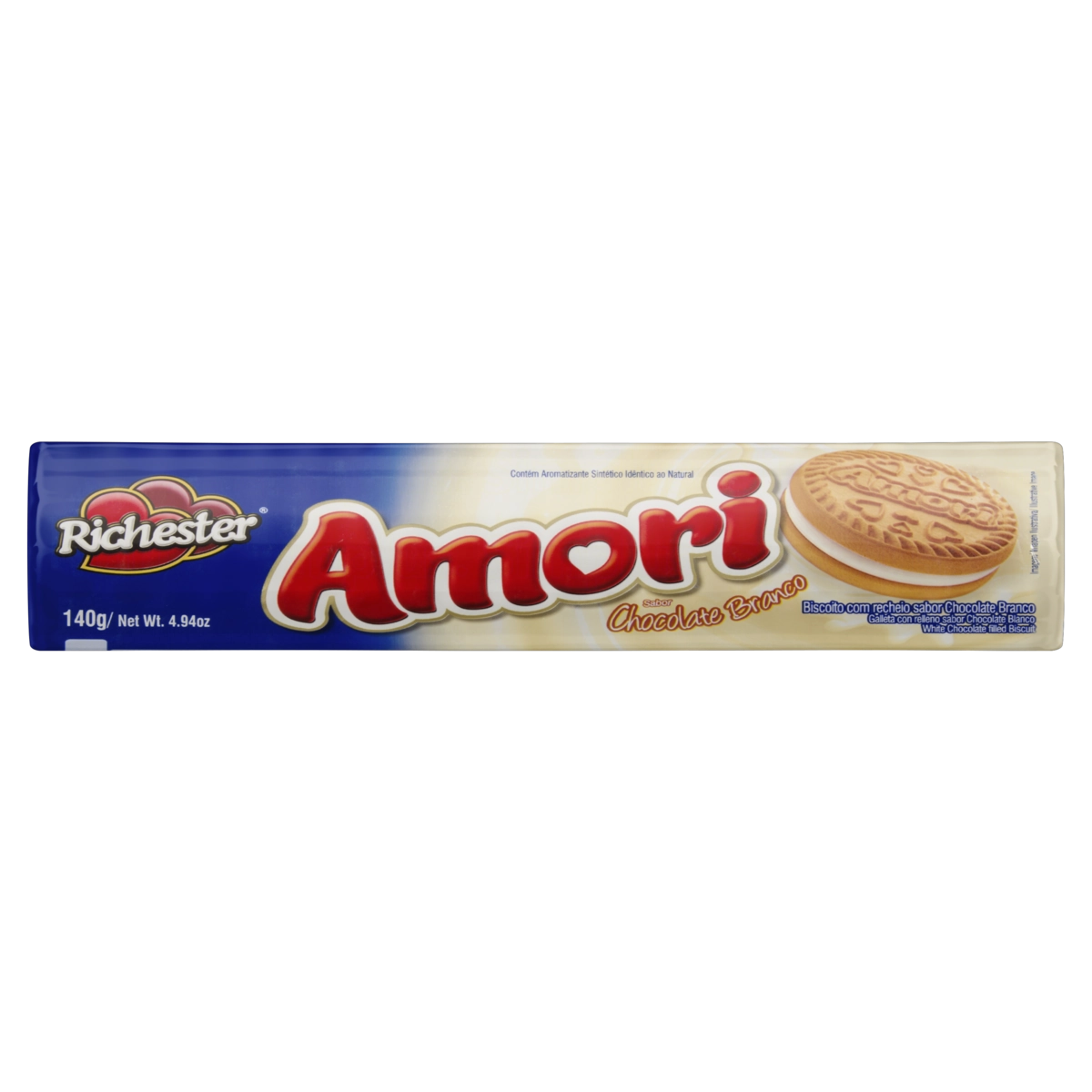 Biscoito Recheio Chocolate Branco Richester Amori Pacote 140g