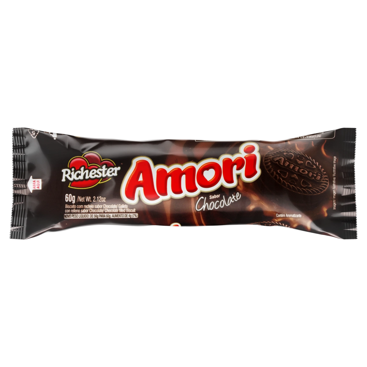 Biscoito Recheio Chocolate Richester Amori Pacote 60g