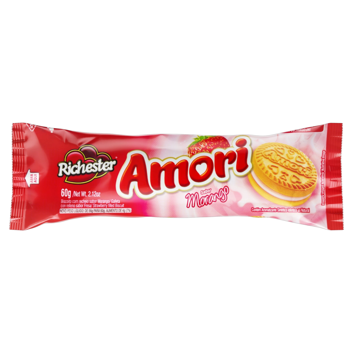 Biscoito Recheio Morango Richester Amori Pacote 60g