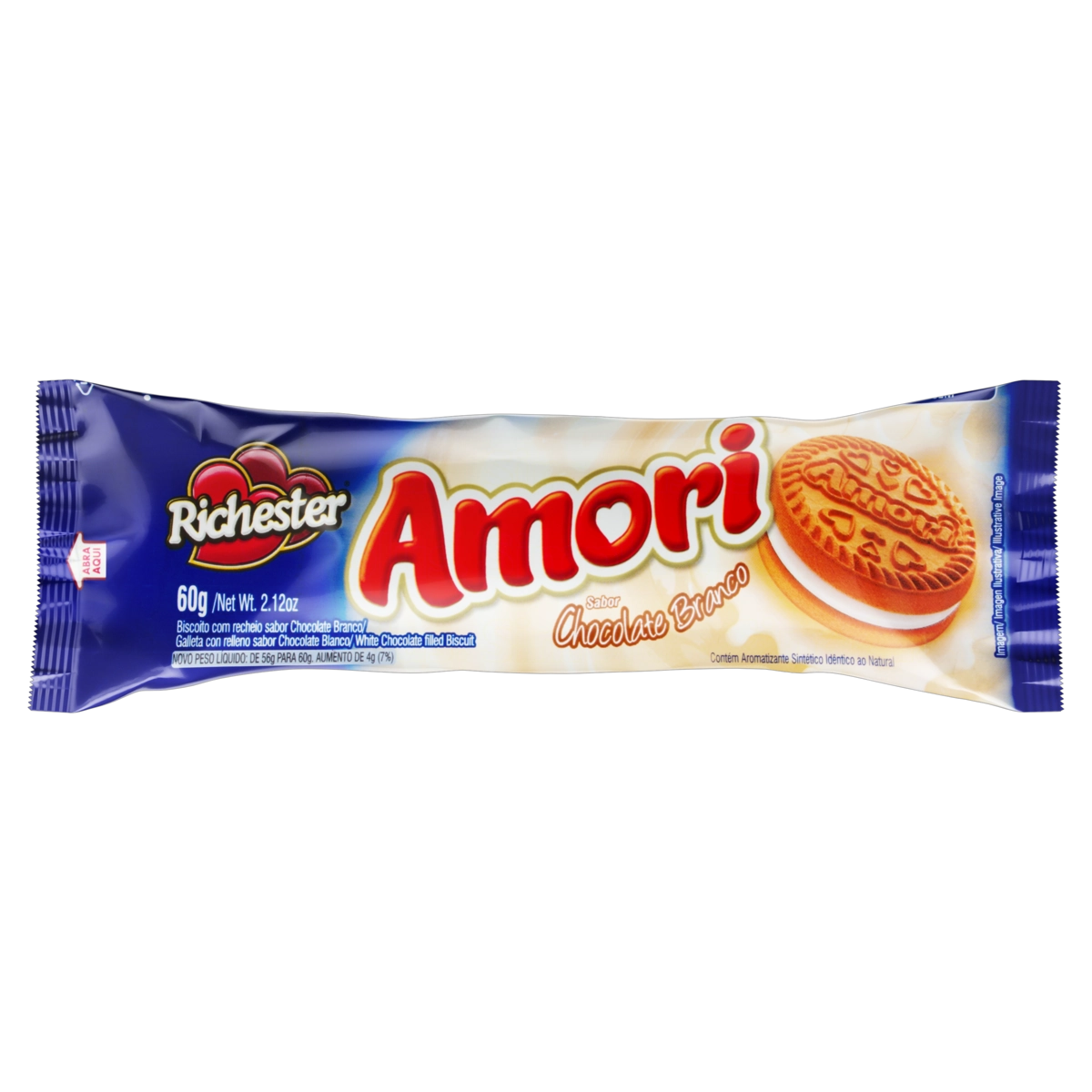Biscoito Recheio Chocolate Branco Richester Amori Pacote 60g