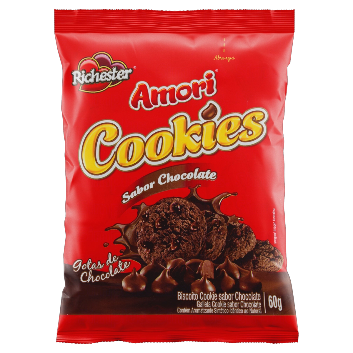 Mini Biscoito Cookie Chocolate Com Gotas De Chocolate Richester Amori Pacote 60g