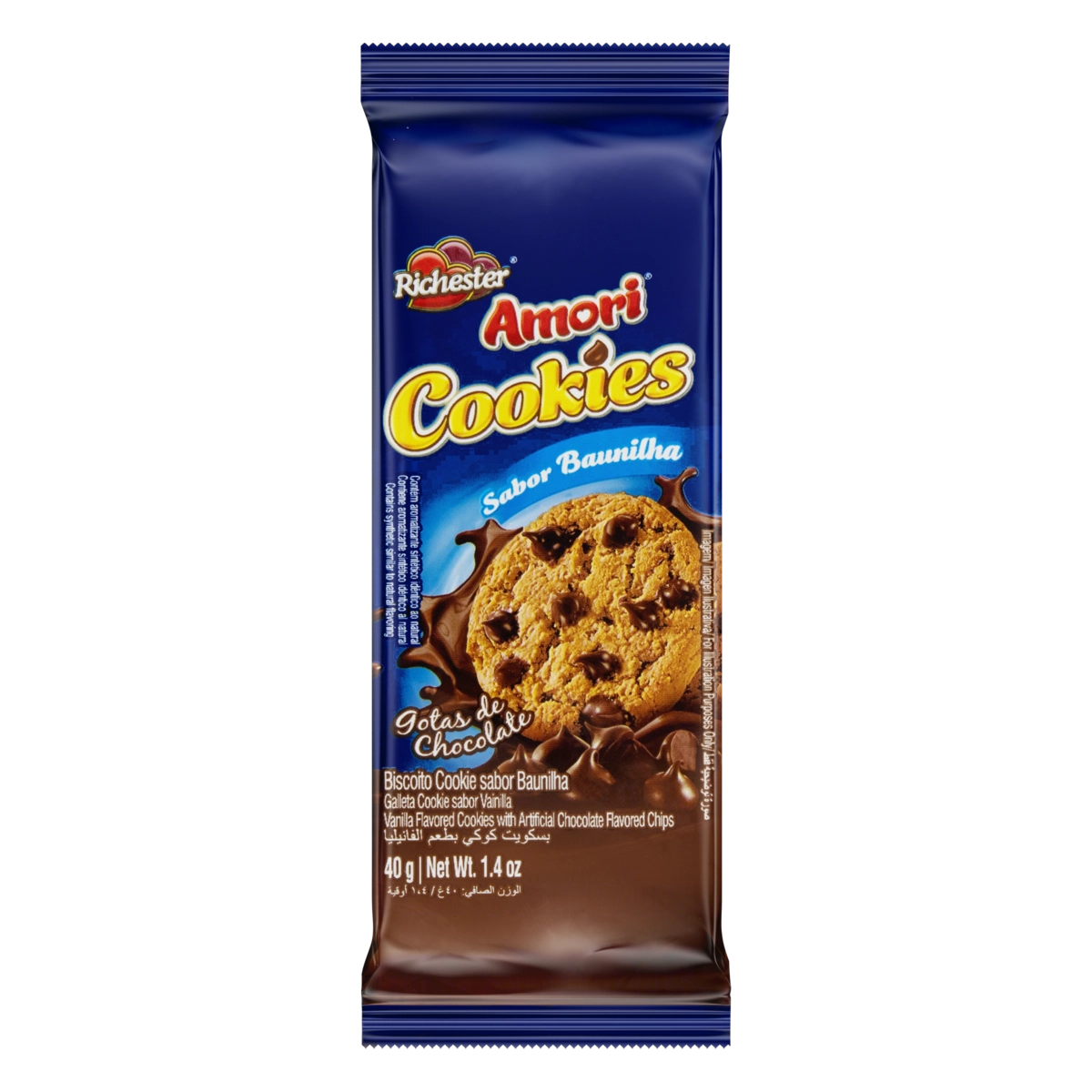 Biscoito Cookie Baunilha Com Gotas De Chocolate Richester Amori Pacote 40g