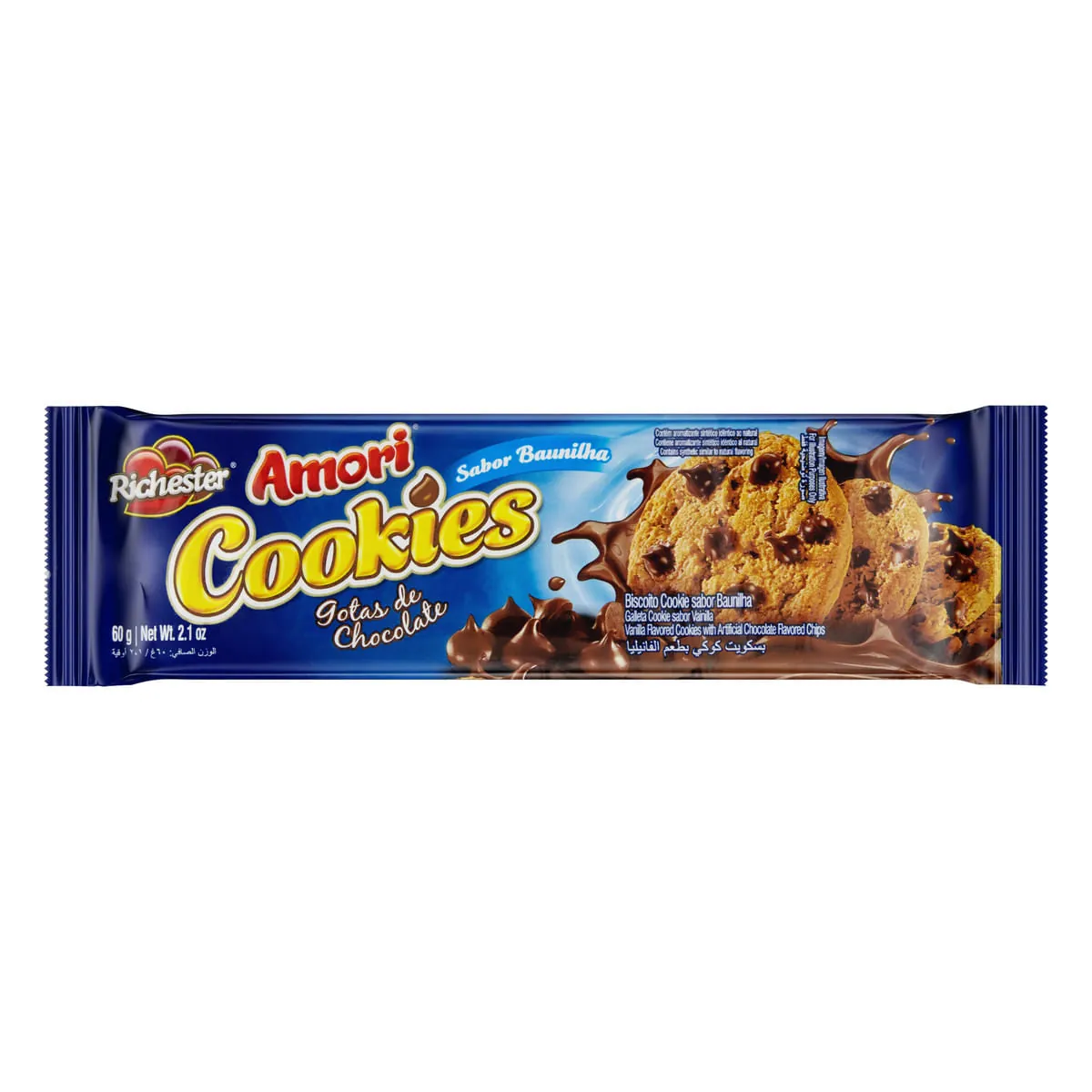 Biscoito Cookie Baunilha Com Gotas De Chocolate Richester Amori Pacote 60g