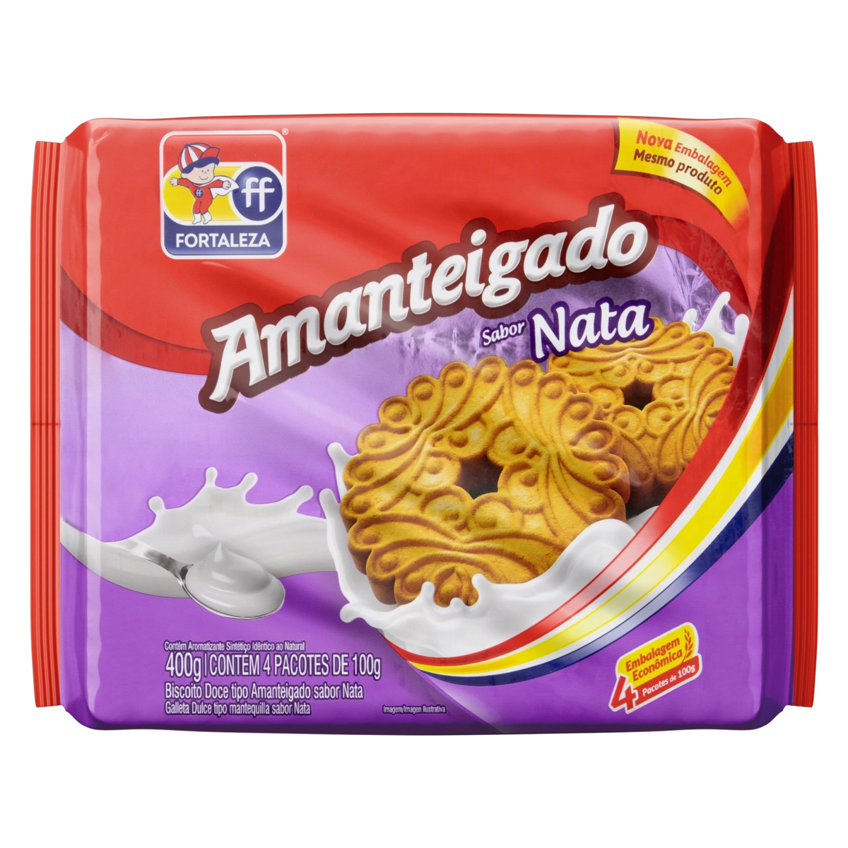 Biscoito Amanteigado Nata Fortaleza Pacote 400g Embalagem Econômica