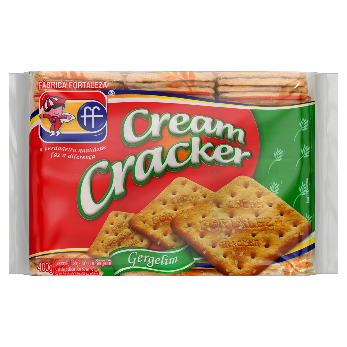 Biscoito Cream Cracker Com Gergelim Fortaleza Pacote 400g