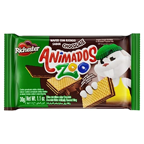Biscoito Wafer Recheio Chocolate Richester Animados Zoo Pacote 30g