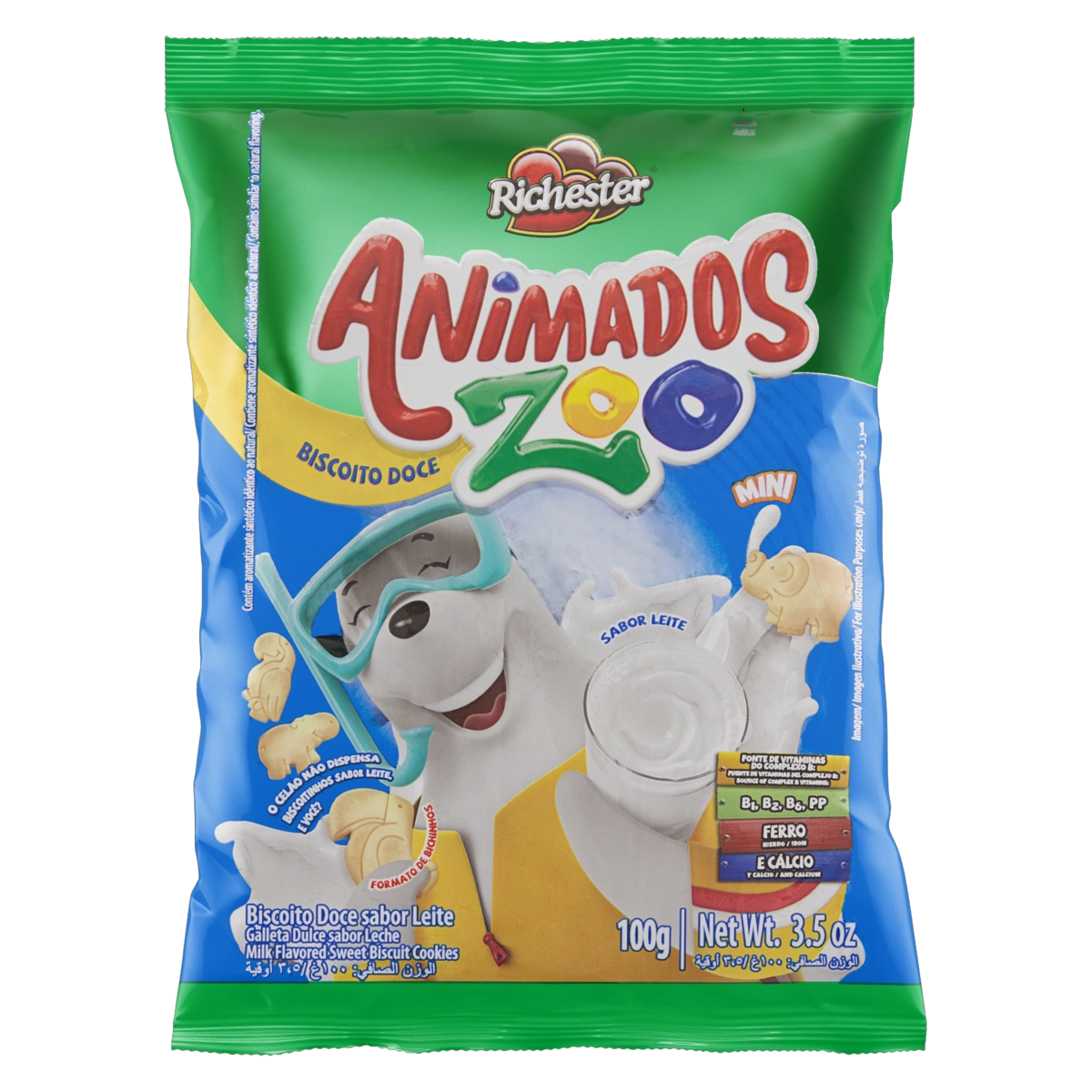 Minibiscoito Leite Richester Animados Zoo Pacote 100g