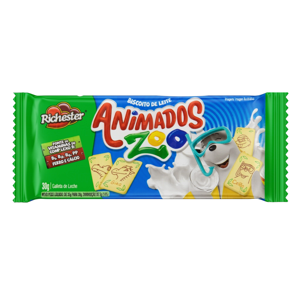 Biscoito Leite Richester Animados Zoo Pacote 30g