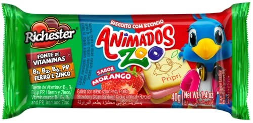 Biscoito Recheio Morango Richester Animados Zoo Pacote 40g