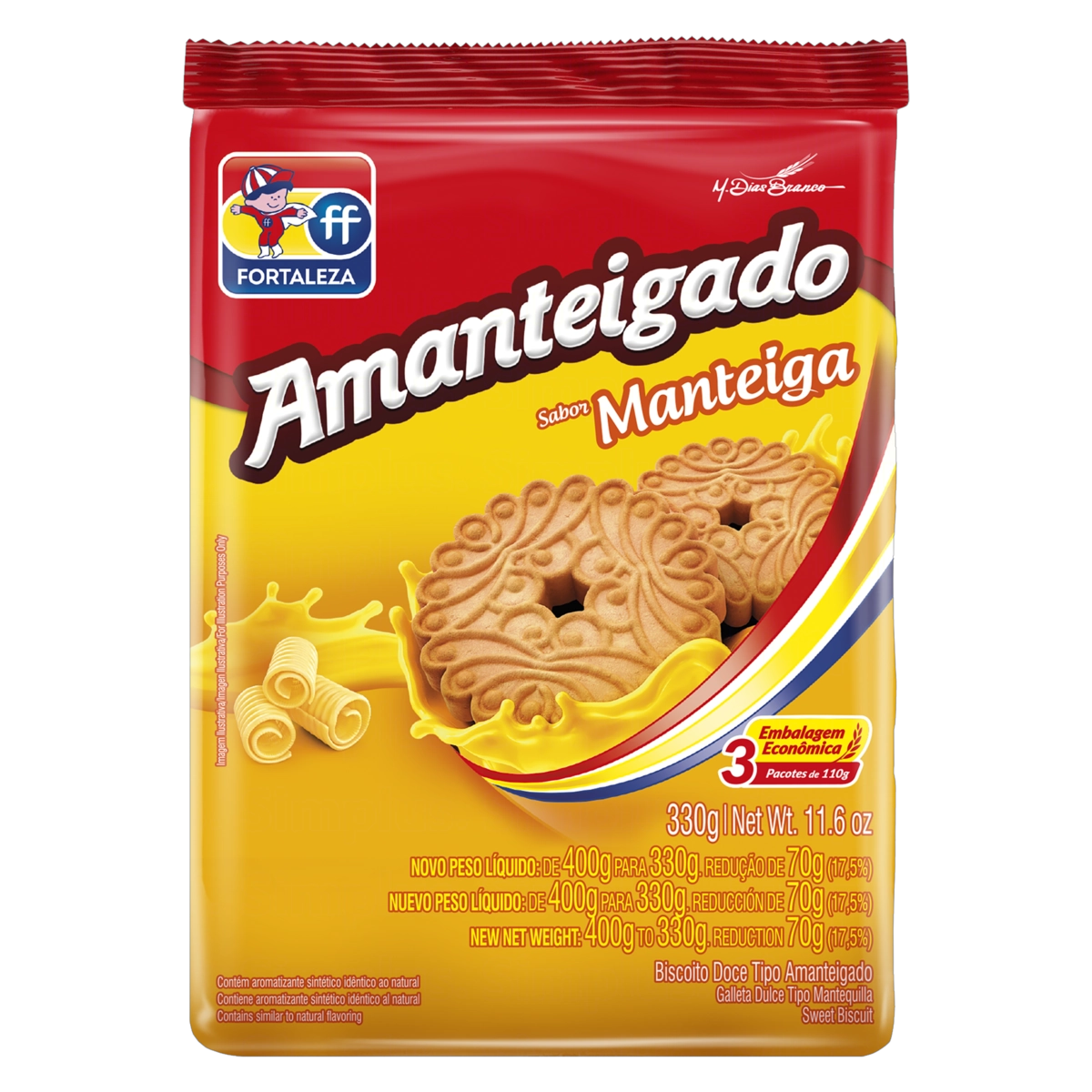 Biscoito Manteiga Fortaleza Pacote 330g Embalagem Econômica