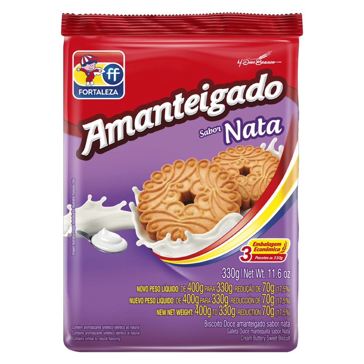 Biscoito Amanteigado Nata Fortaleza Pacote 330g Embalagem Econômica