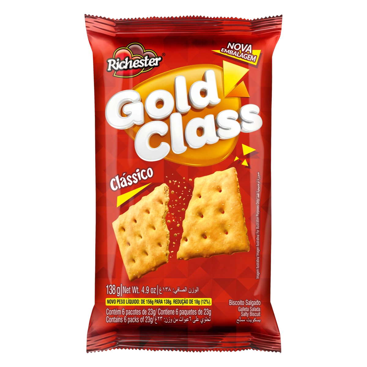 Pack Biscoito Clássico Richester Gold Class Pacote 138g 6 Unidades