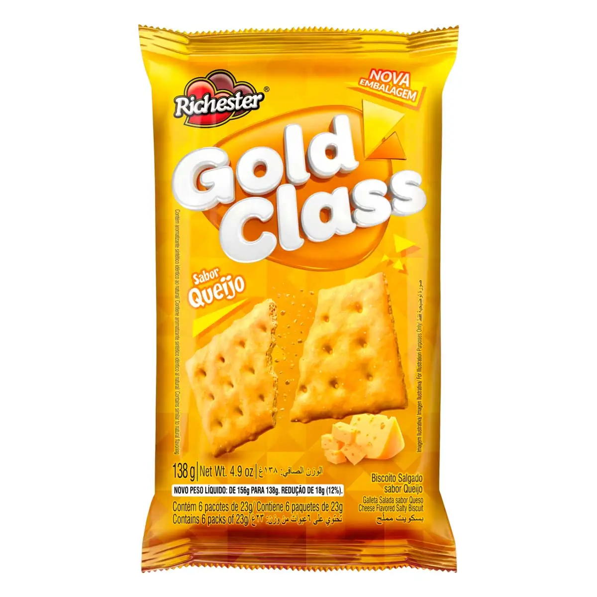 Pack Biscoito de Queijo Richester Gold Class 138g 6 Unidades