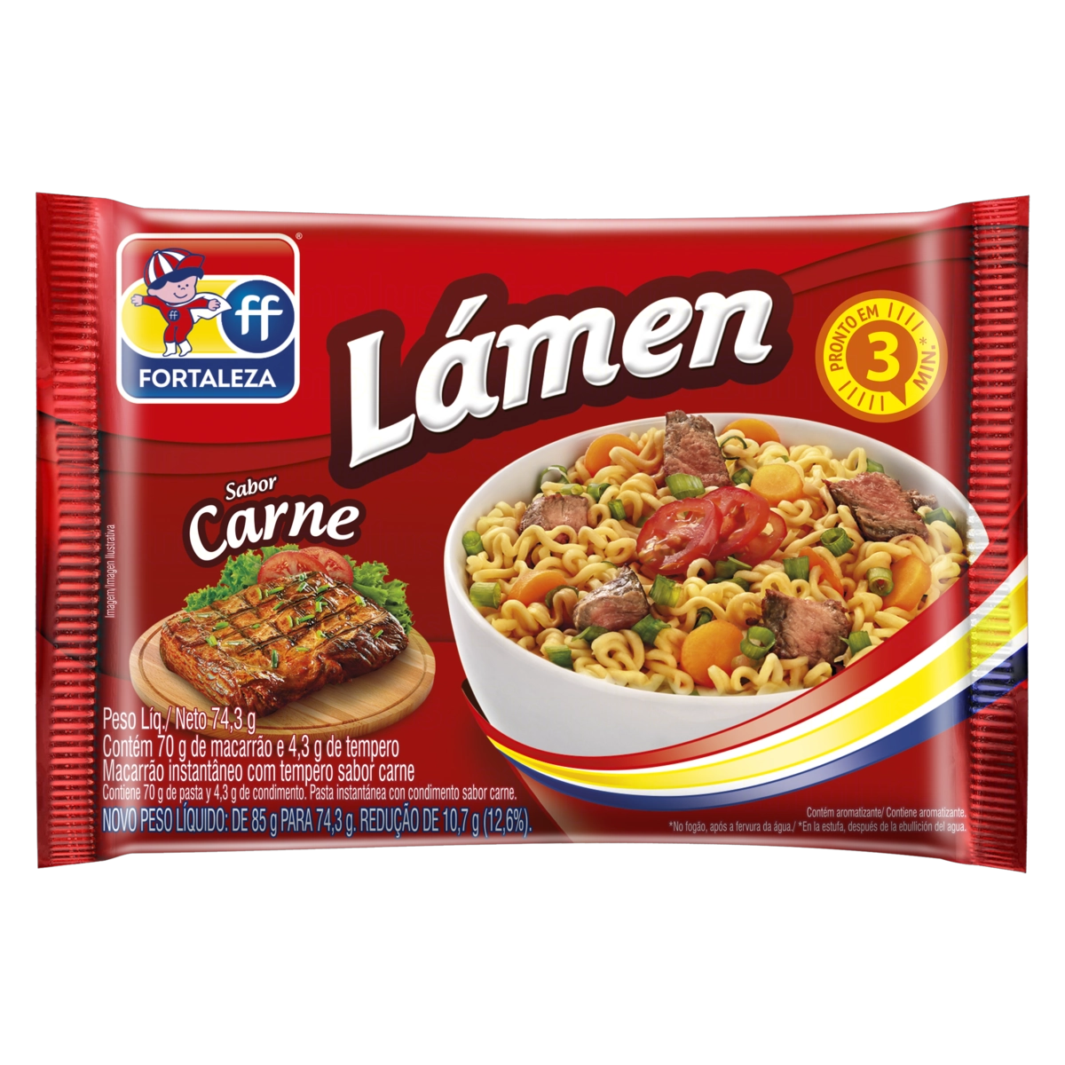 Macarrão Instantâneo Lámen Carne Fortaleza Pacote 74,3g