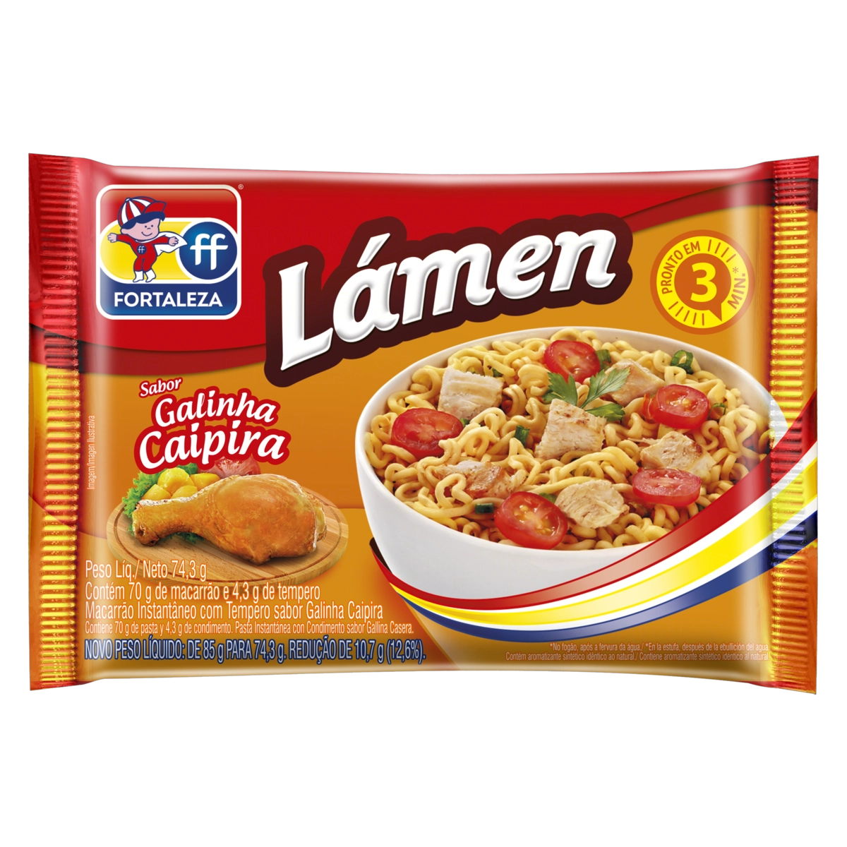 Macarrão Instantâneo Lámen Galinha Caipira Fortaleza Pacote 74,3g