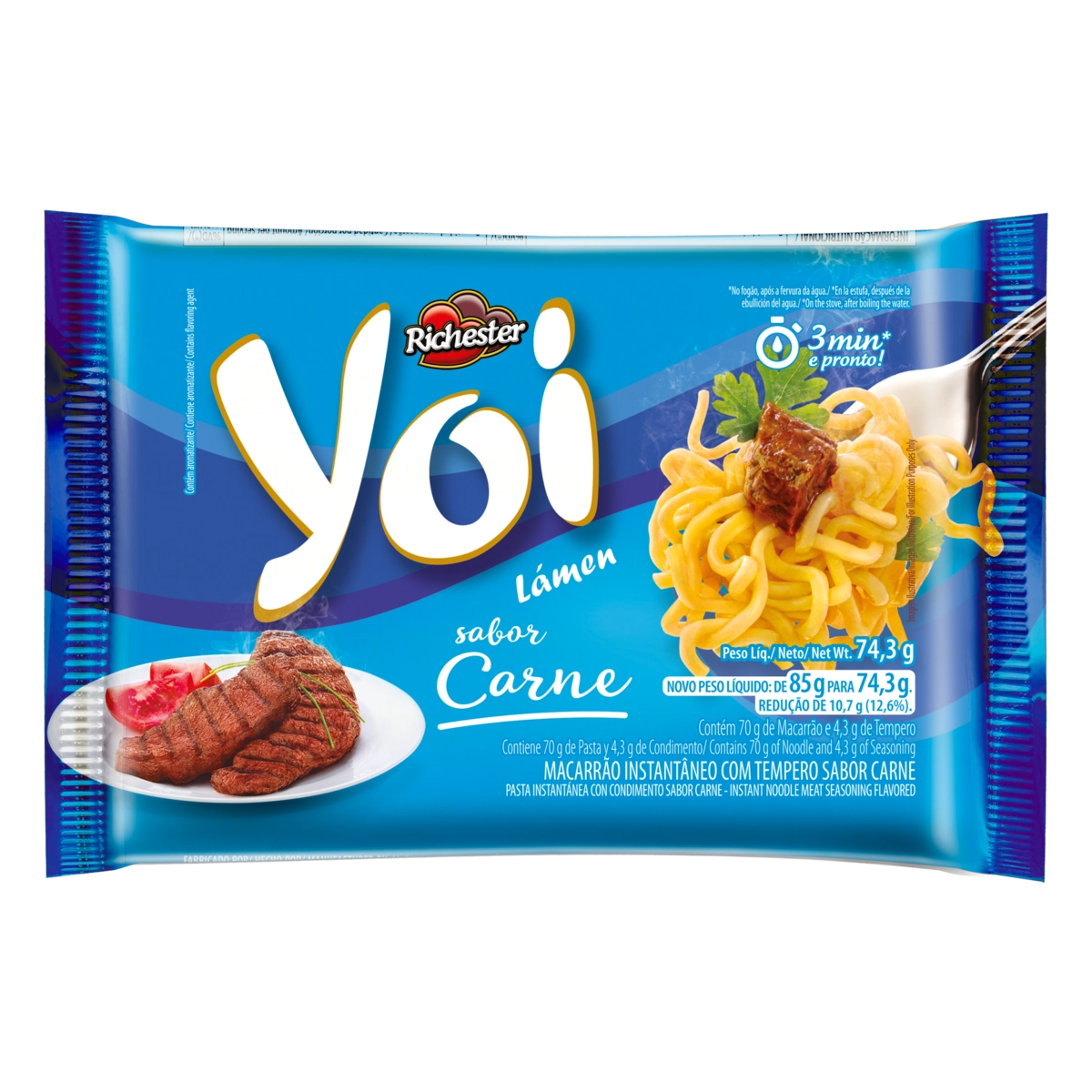 Macarrão Instantâneo Lámen Carne Richester Yoi Pacote 74,3g