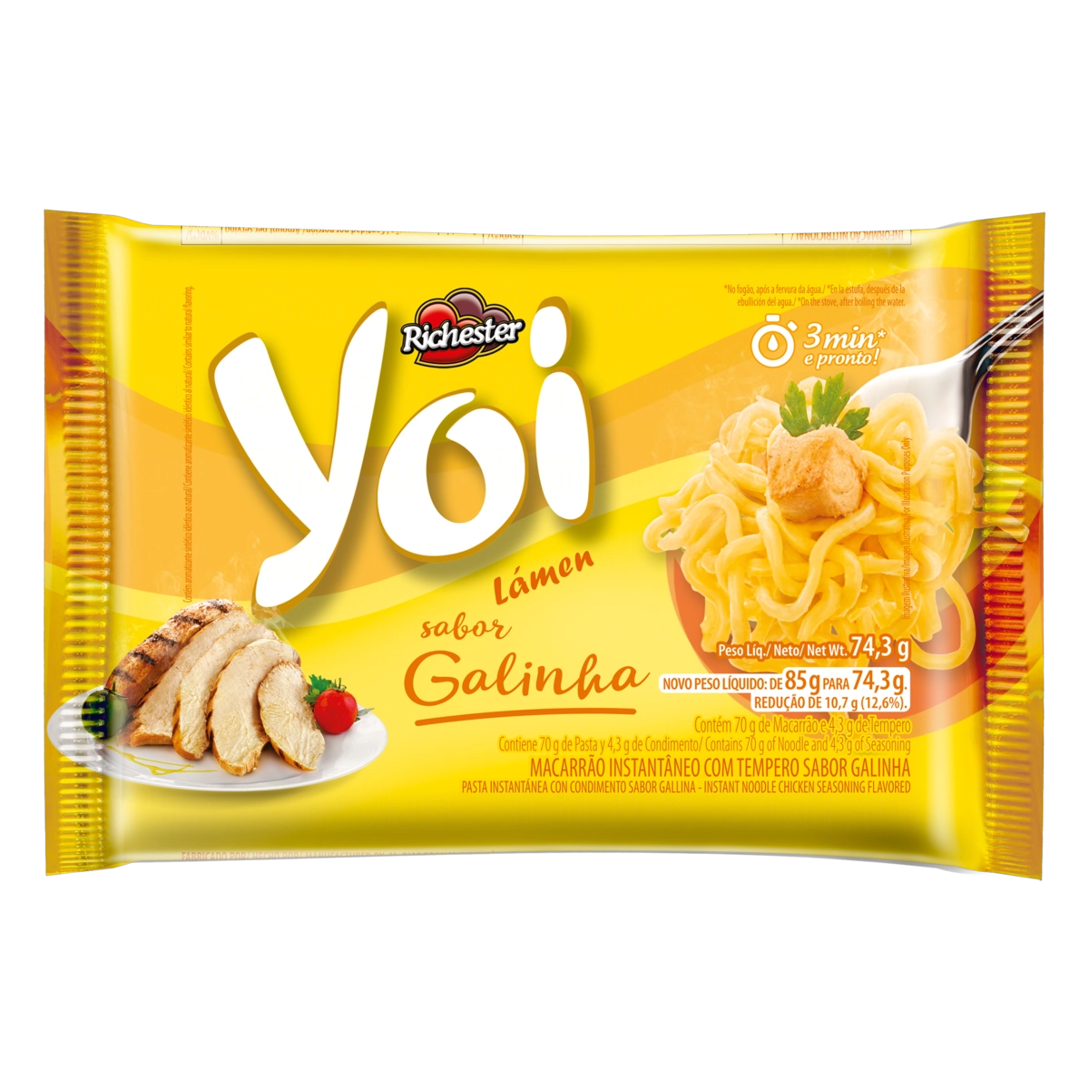 Macarrão Instantâneo Lámen Galinha Richester Yoi Pacote 74,3g